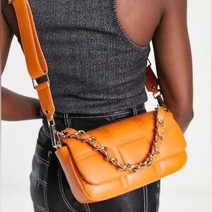 Topshop Orange Shoulder Bag with Chain Detail
